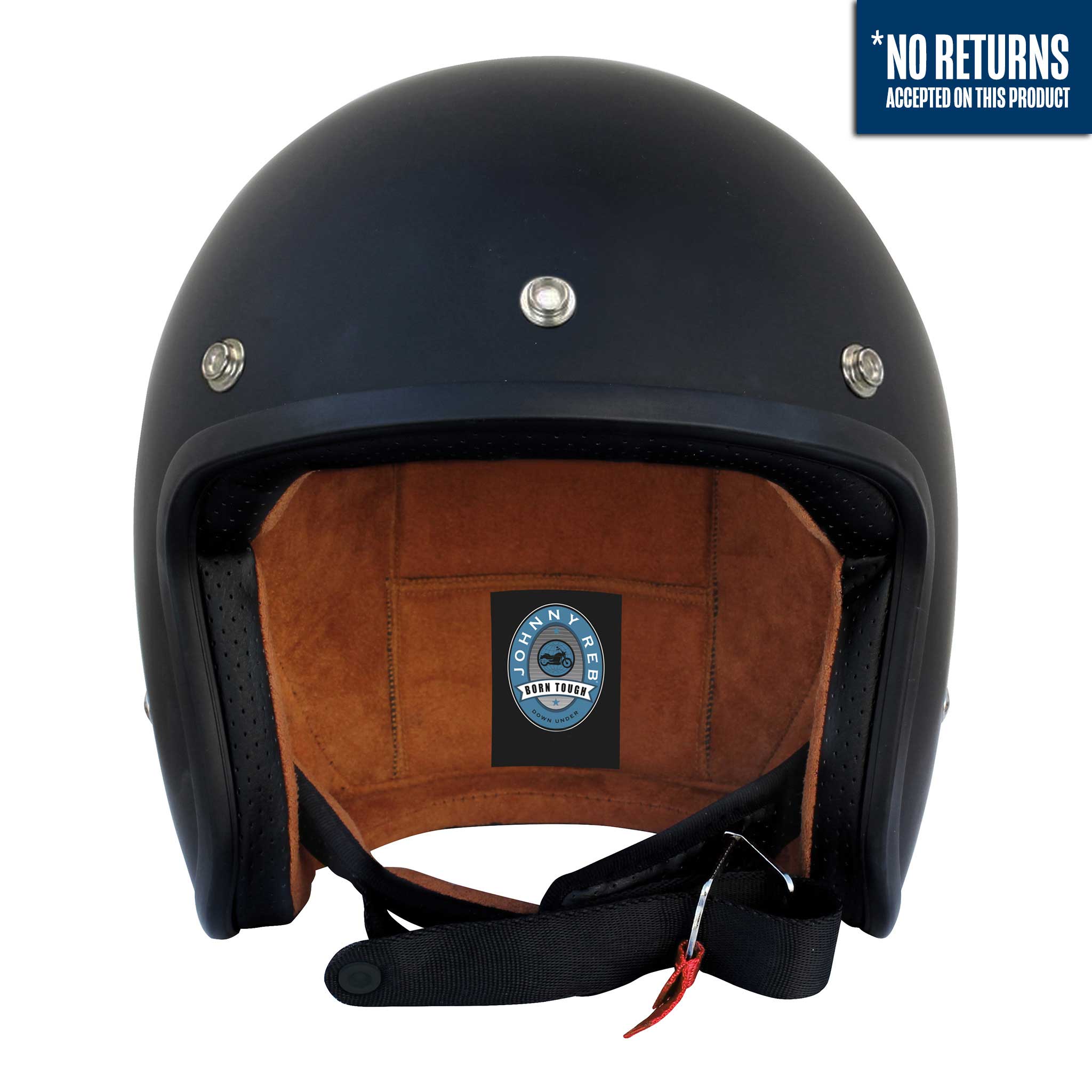 Olga Open Face Helmet - Matte Black/Brown Lining